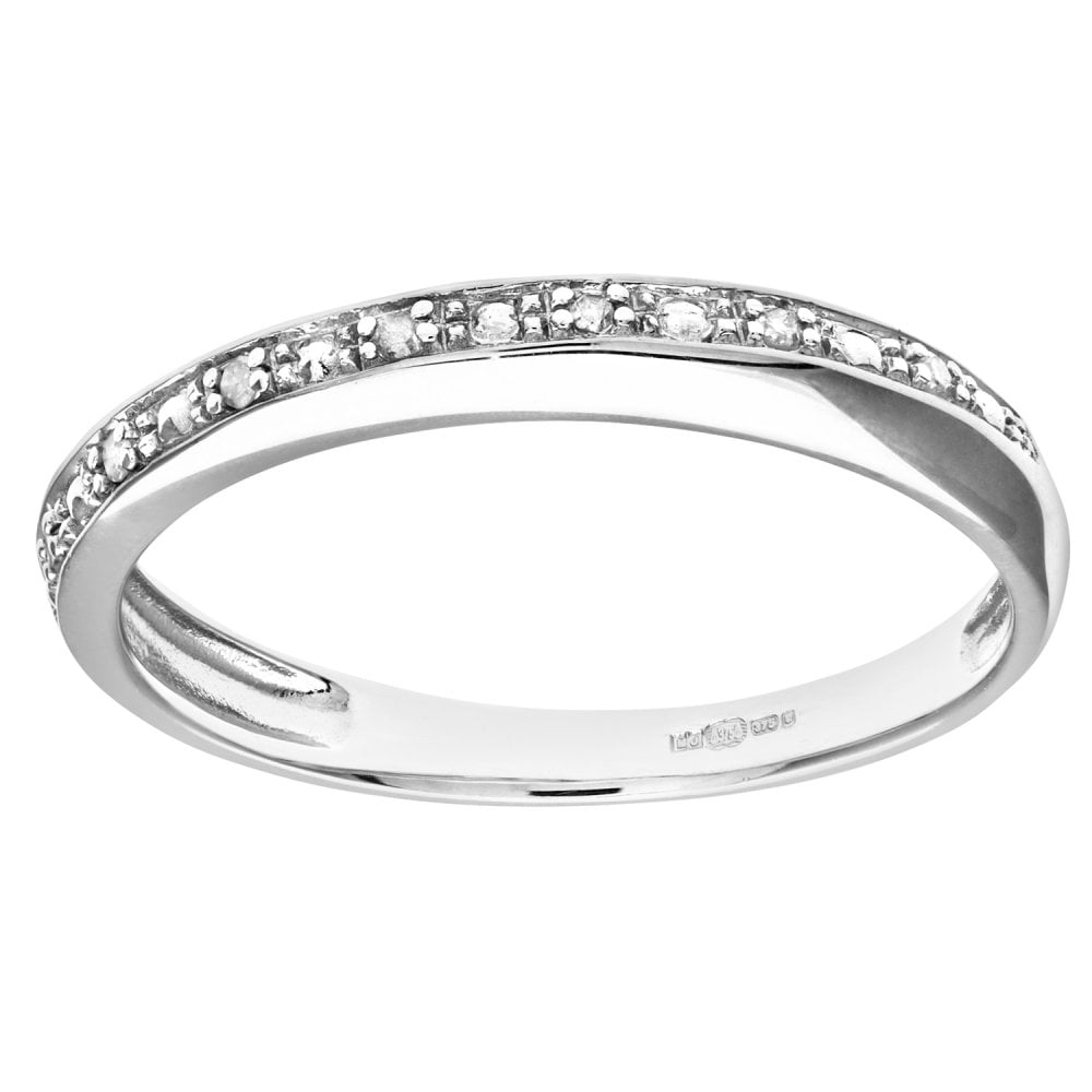 SPARKLD 9ct White Gold Diamond Pave Set Crossover Effect Half Eternity Ring