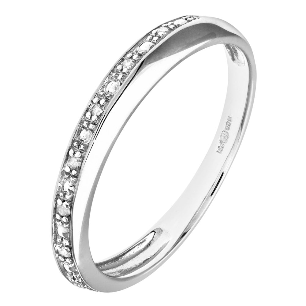SPARKLD 9ct White Gold Diamond Pave Set Crossover Effect Half Eternity Ring