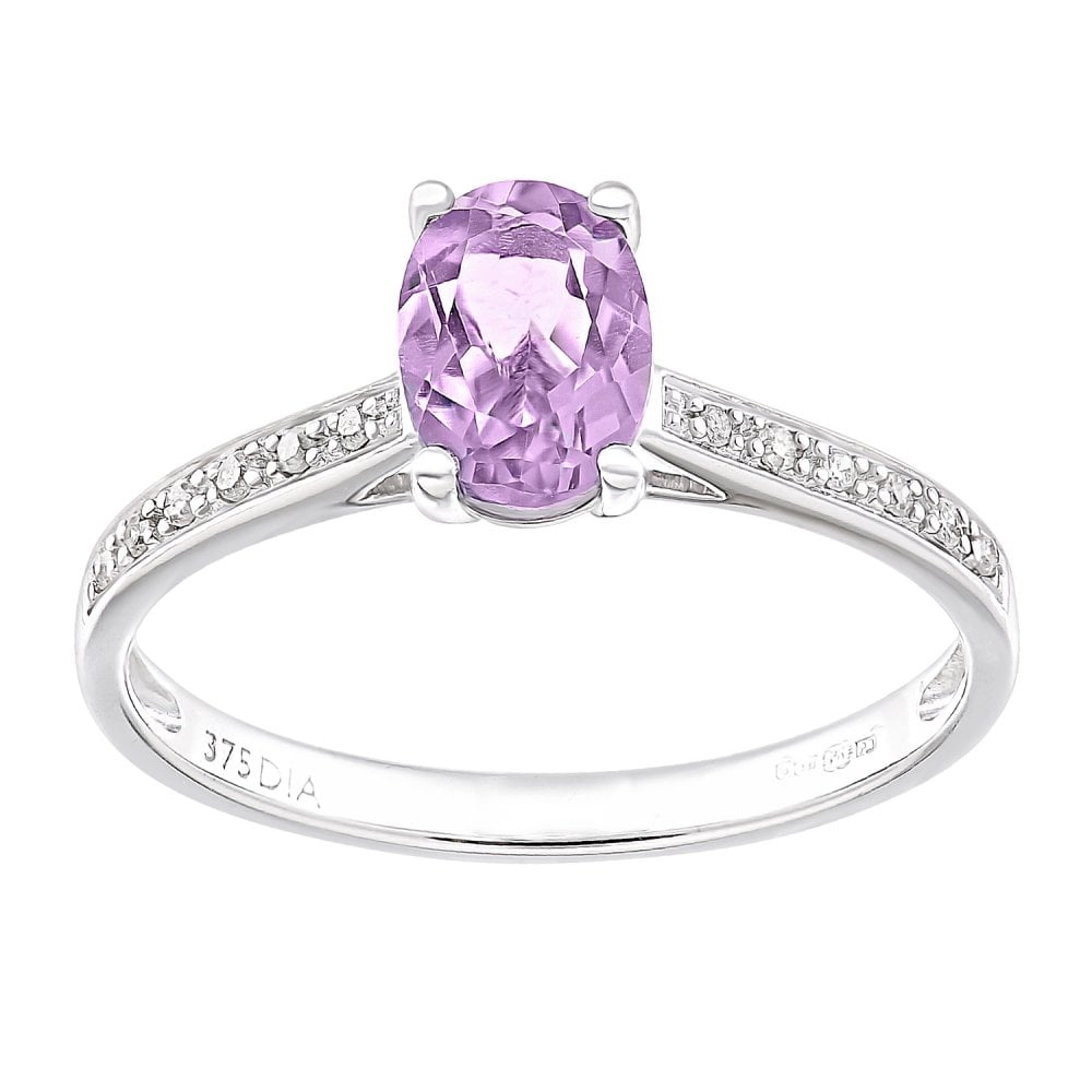 SPARKLD 9 ct White Gold Women Oval Amethyst Engagement Ring