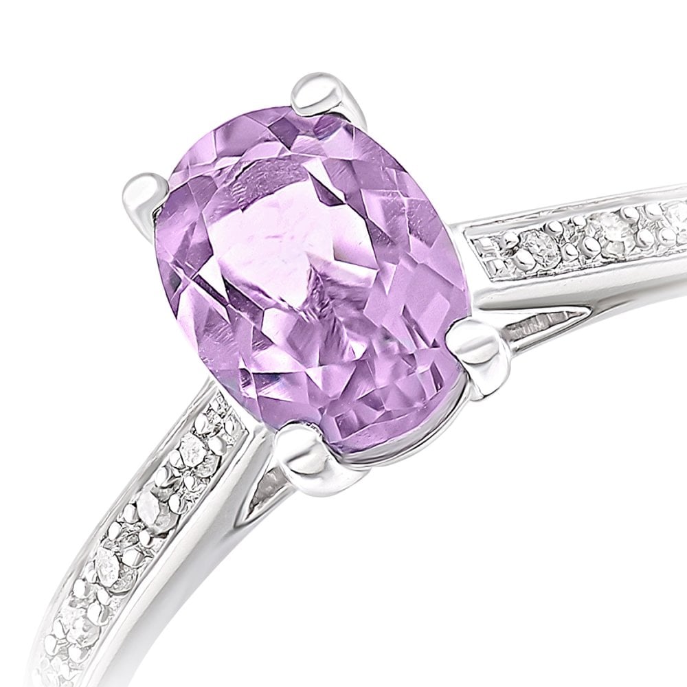 SPARKLD 9 ct White Gold Women Oval Amethyst Engagement Ring