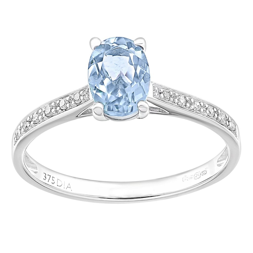 SPARKLD 9 ct White Gold Women Oval Topaz Engagement Ring