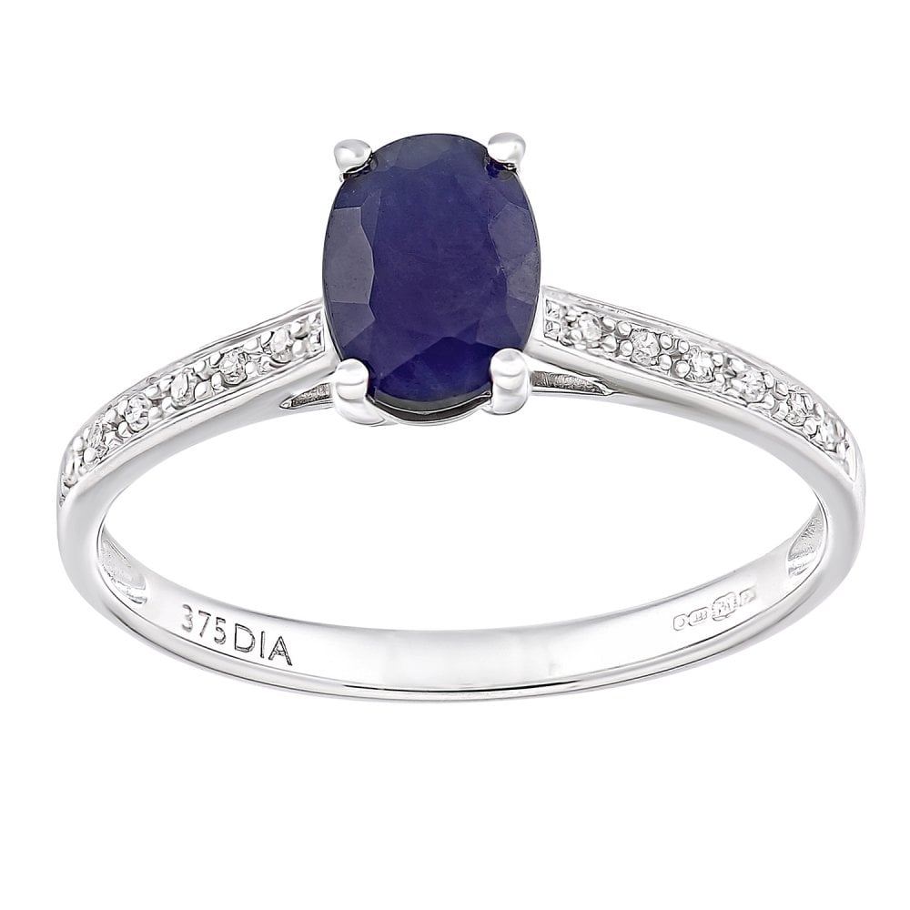 SPARKLD 9 ct White Gold Women Oval Sapphire Engagement Ring