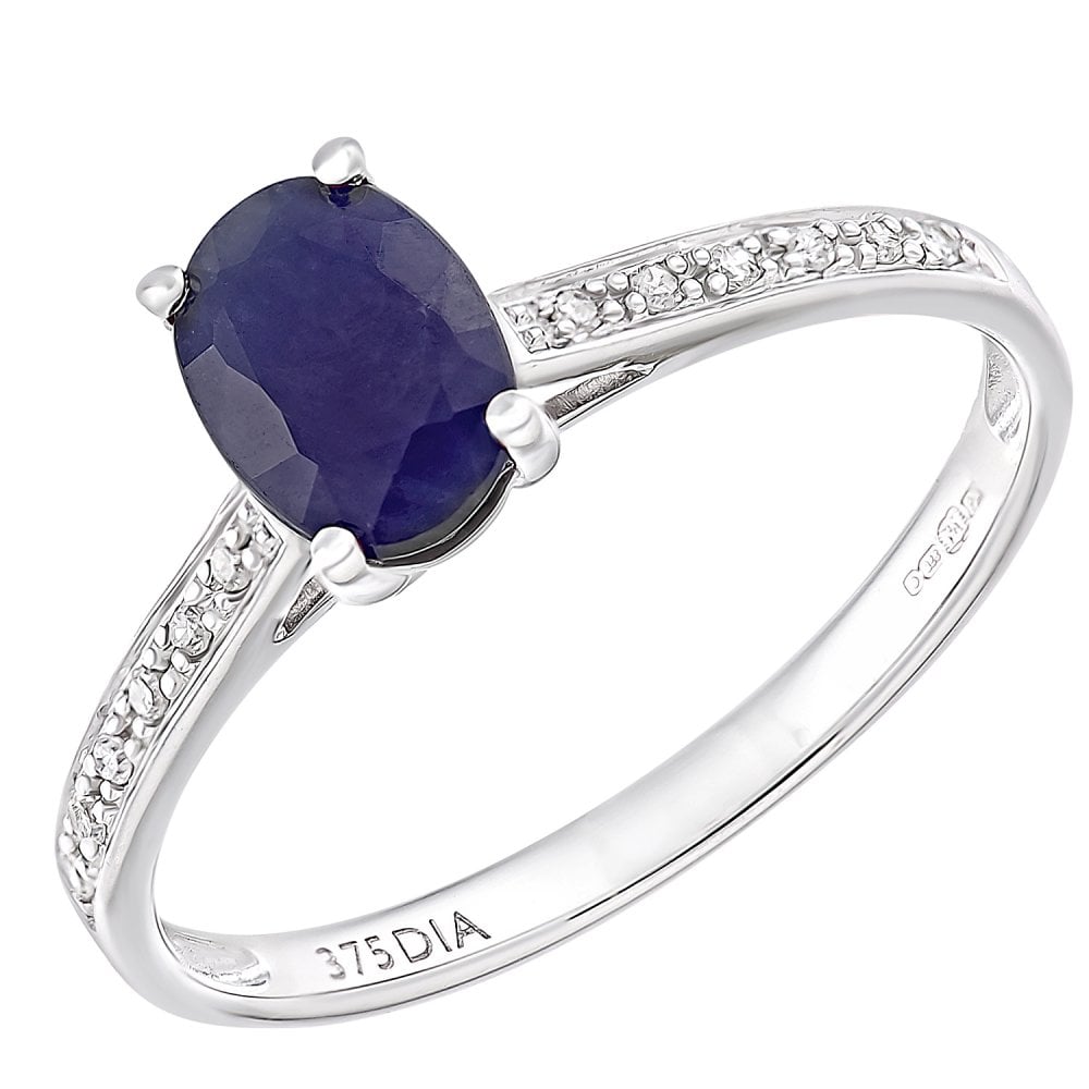 SPARKLD 9 ct White Gold Women Oval Sapphire Engagement Ring