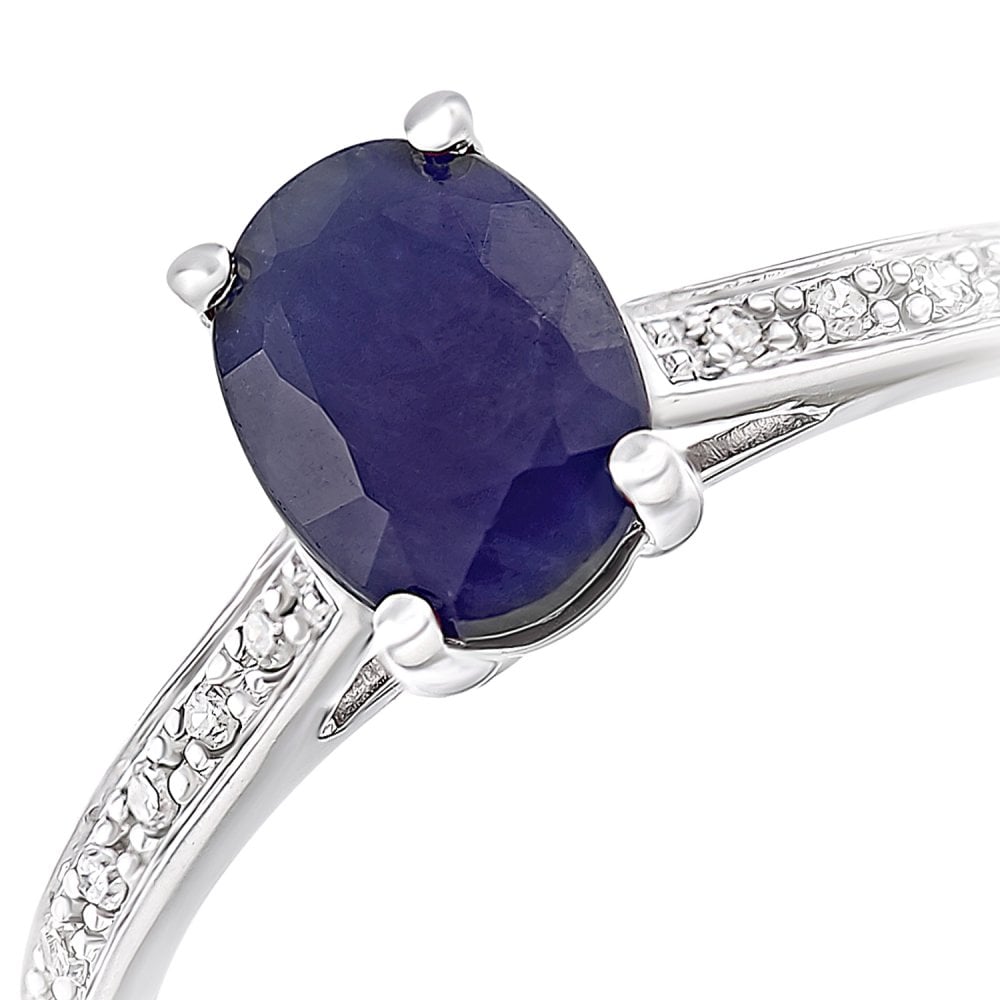 SPARKLD 9 ct White Gold Women Oval Sapphire Engagement Ring