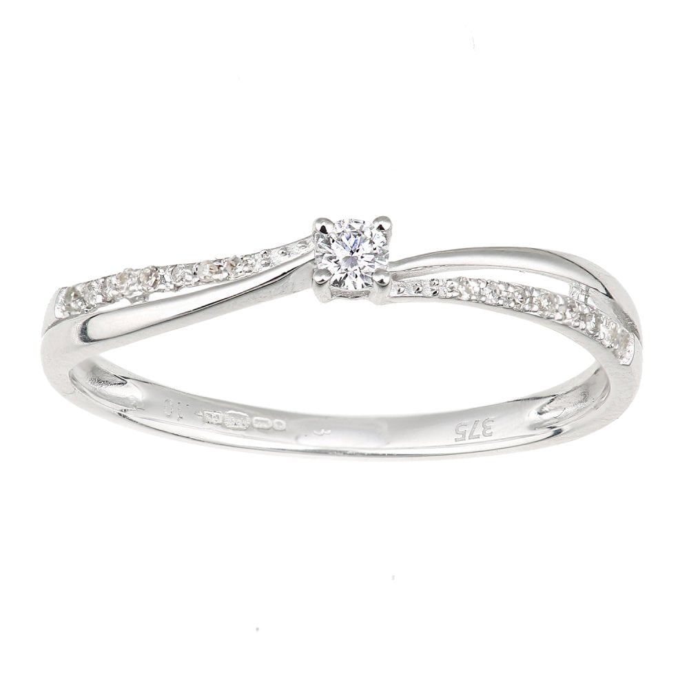 SPARKLD 9ct White Gold 0.09ct Diamond Shoulders Engagement Ring