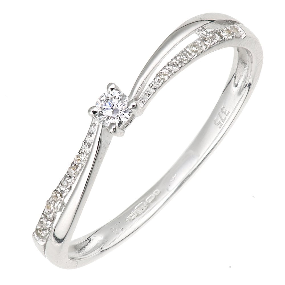 SPARKLD 9ct White Gold 0.09ct Diamond Shoulders Engagement Ring