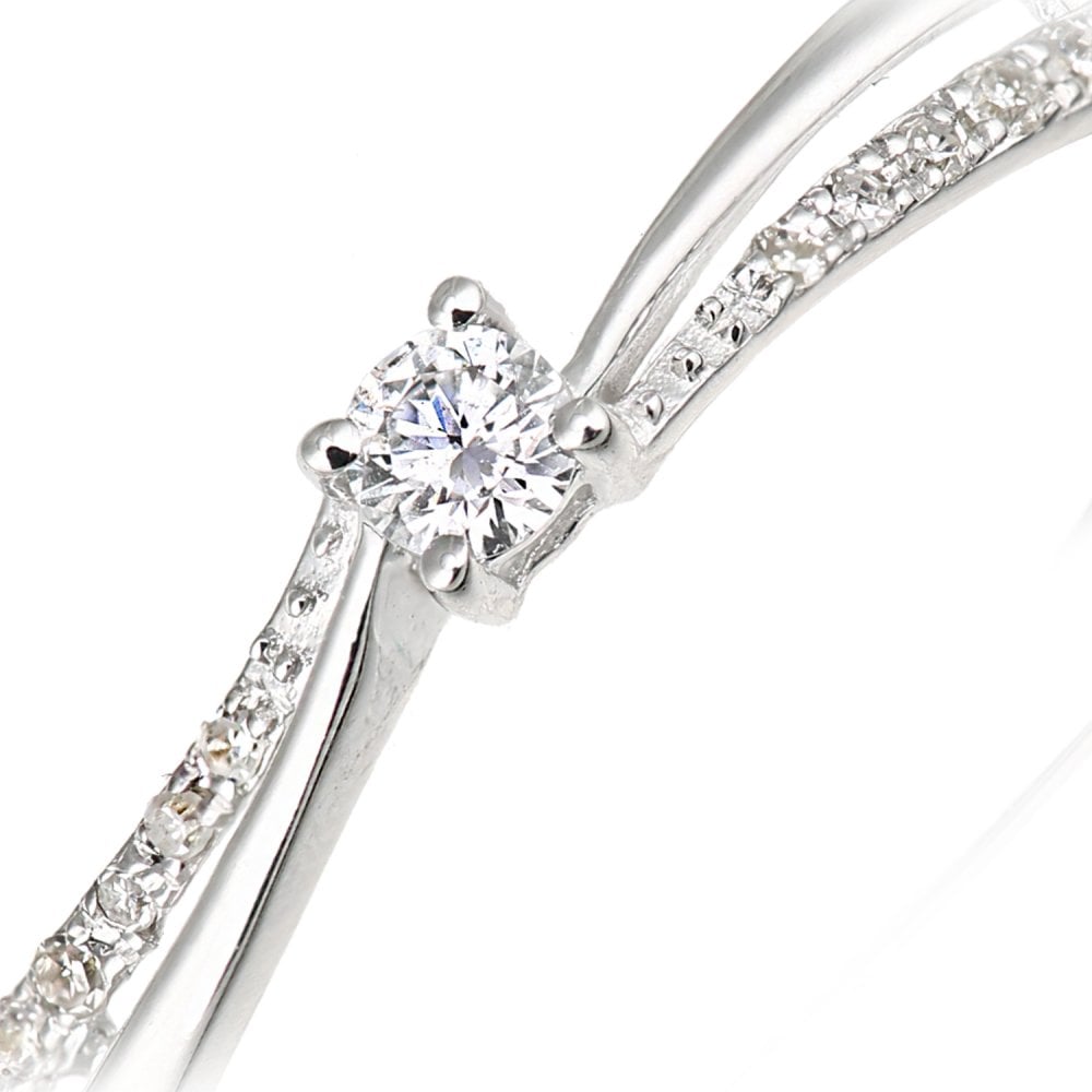 SPARKLD 9ct White Gold 0.09ct Diamond Shoulders Engagement Ring