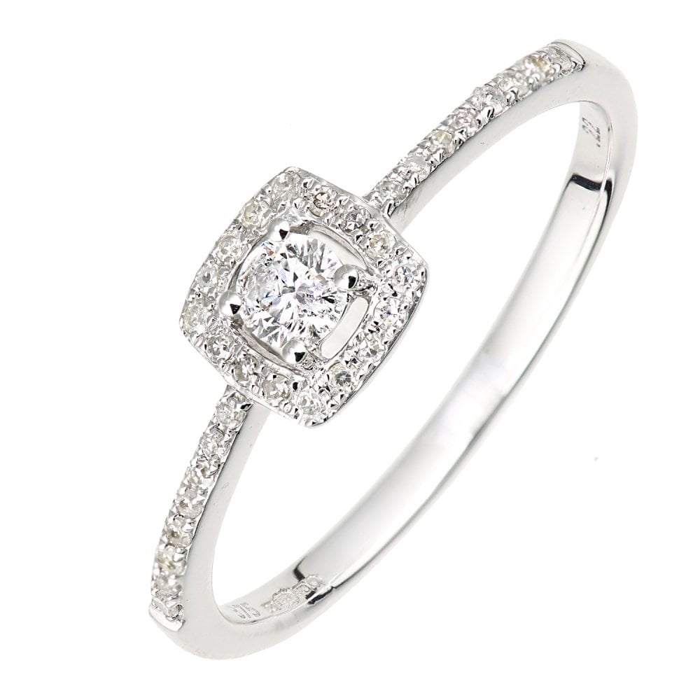 SPARKLD 9ct White Gold 0.21ct Diamond Round Halo Engagement Ring