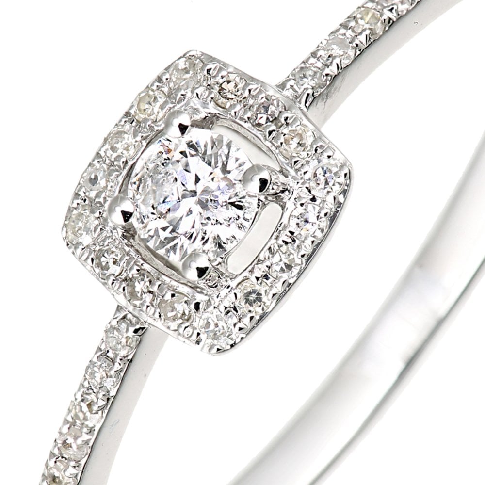 SPARKLD 9ct White Gold 0.21ct Diamond Round Halo Engagement Ring