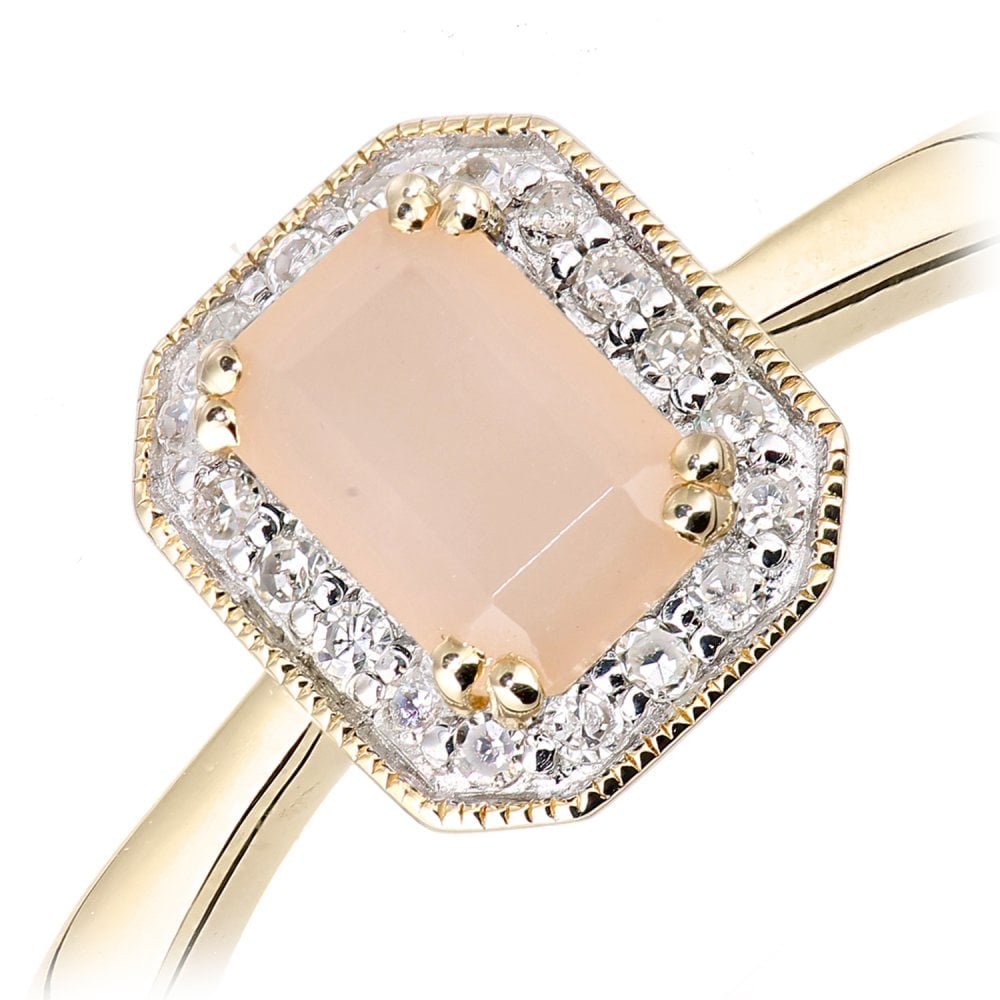 SPARKLD 9ct Yellow Gold Octagon Pink Opal and 0.08ct Diamond Cluster Ring