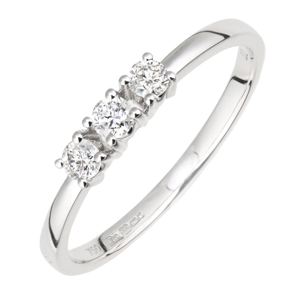 SPARKLD 18ct White Gold 0.22ct 0.20ct Diamond Trilogy Engagement Ring
