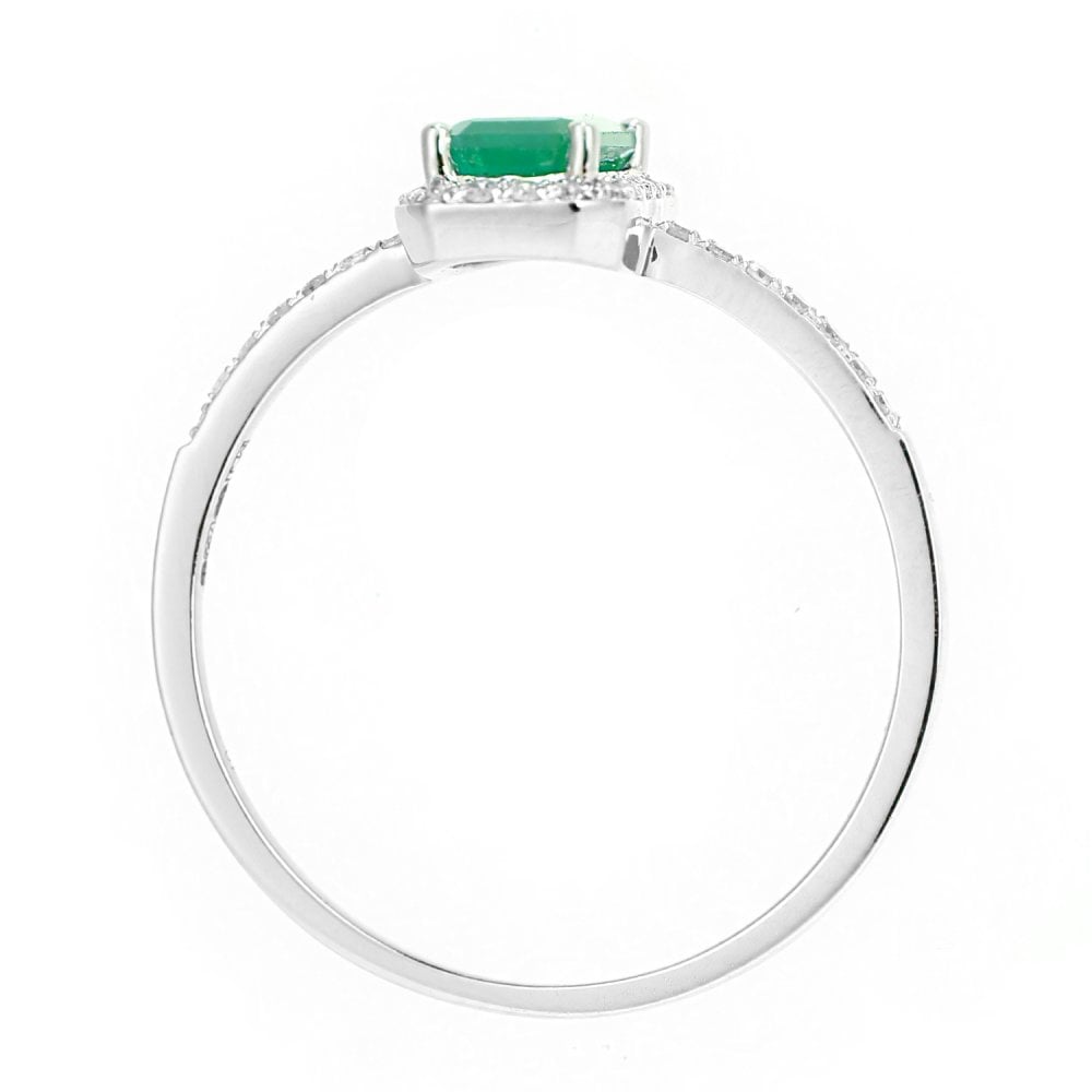SPARKLD 18ct White Gold Octagon Emerald and 0.10ct Diamond Cluster Ring