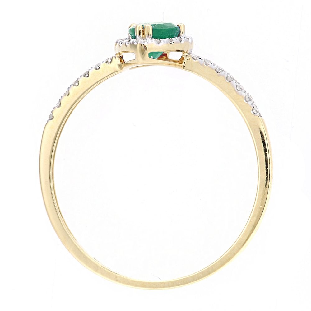 SPARKLD 18ct Yellow Gold Pear Emerald and 0.10ct Diamond Teardrop Cluster Ring