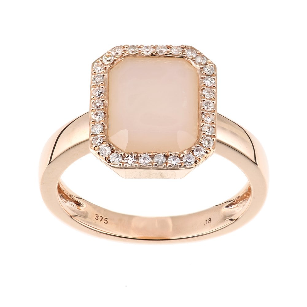 SPARKLD 9ct Rose Gold Pink Opal and 0.20ct Diamond Halo Ring