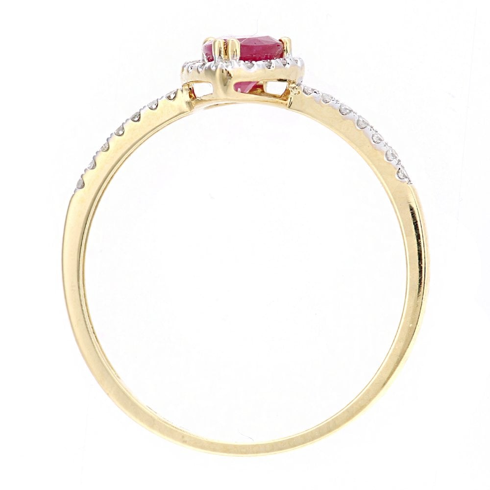 SPARKLD 18ct Yellow Gold Pear Ruby and 0.10ct Diamond Teardrop Cluster Ring