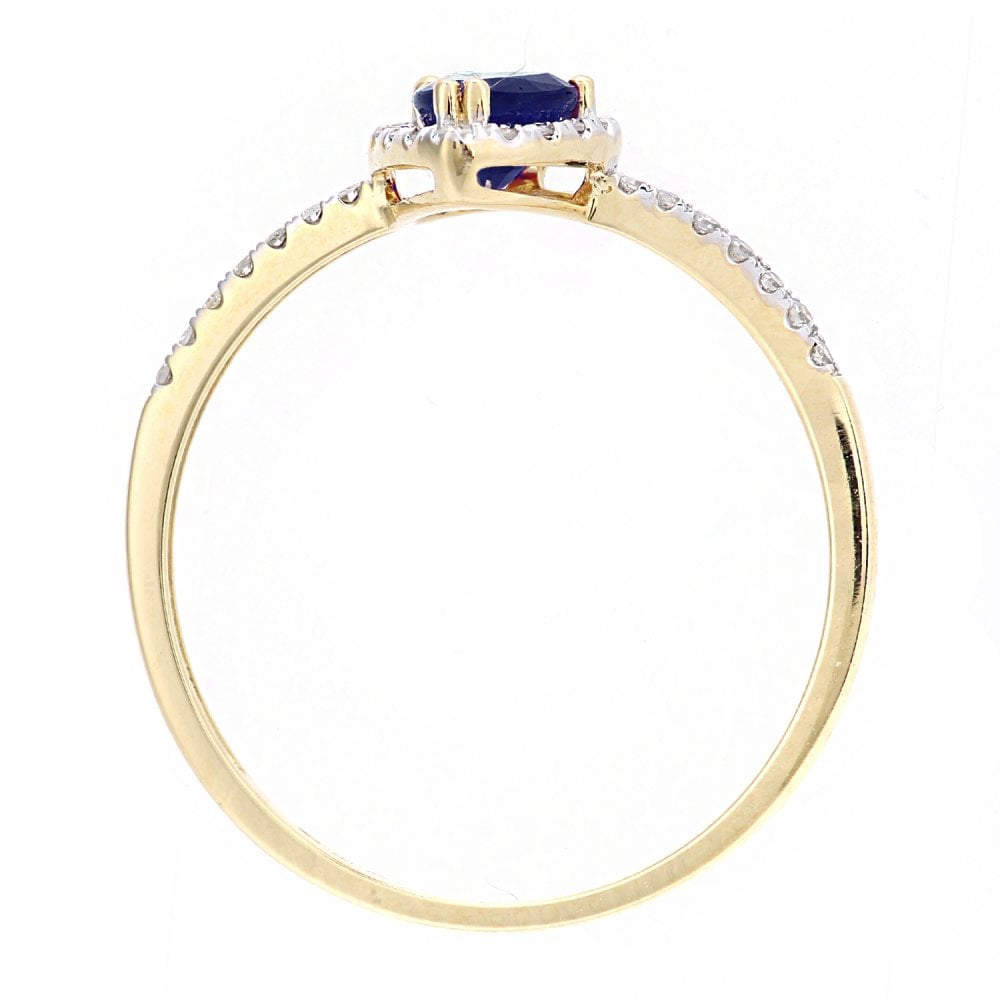 SPARKLD 18ct Yellow Gold Pear Sapphire and 0.10ct Diamond Teardrop Cluster Ring