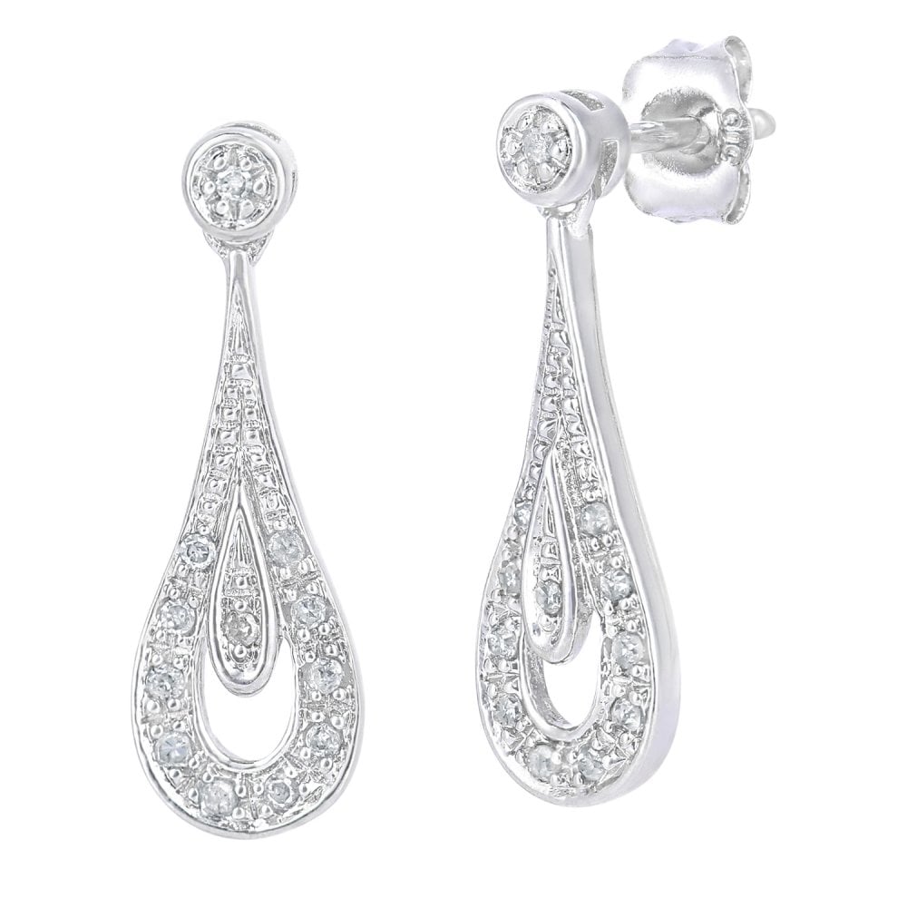 SPARKLD 9ct White Gold 0.10ct Diamond Teardrop Earrings