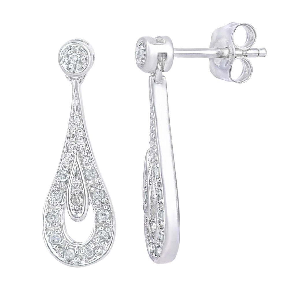 SPARKLD 9ct White Gold 0.10ct Diamond Teardrop Earrings