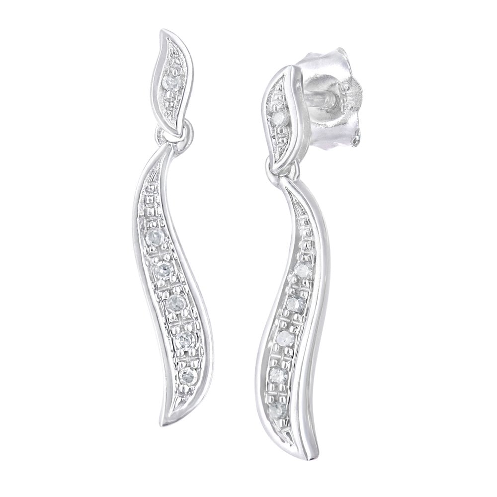 SPARKLD 9ct White Gold 0.05ct Diamond Stick Drop Earrings