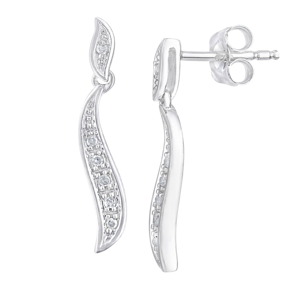 SPARKLD 9ct White Gold 0.05ct Diamond Stick Drop Earrings