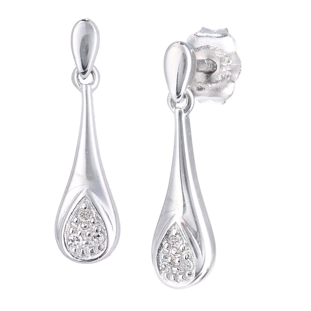 SPARKLD 9ct White Gold 0.02ct Diamond Teardrop Earrings