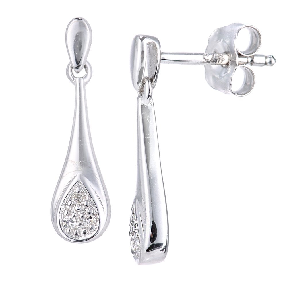 SPARKLD 9ct White Gold 0.02ct Diamond Teardrop Earrings