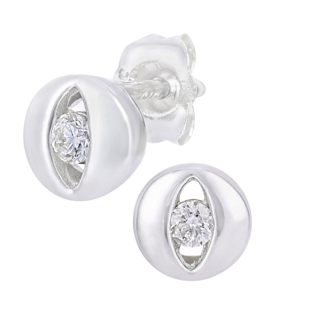 SPARKLD 9ct White Gold 0.10ct Diamond Eye Stud Earrings
