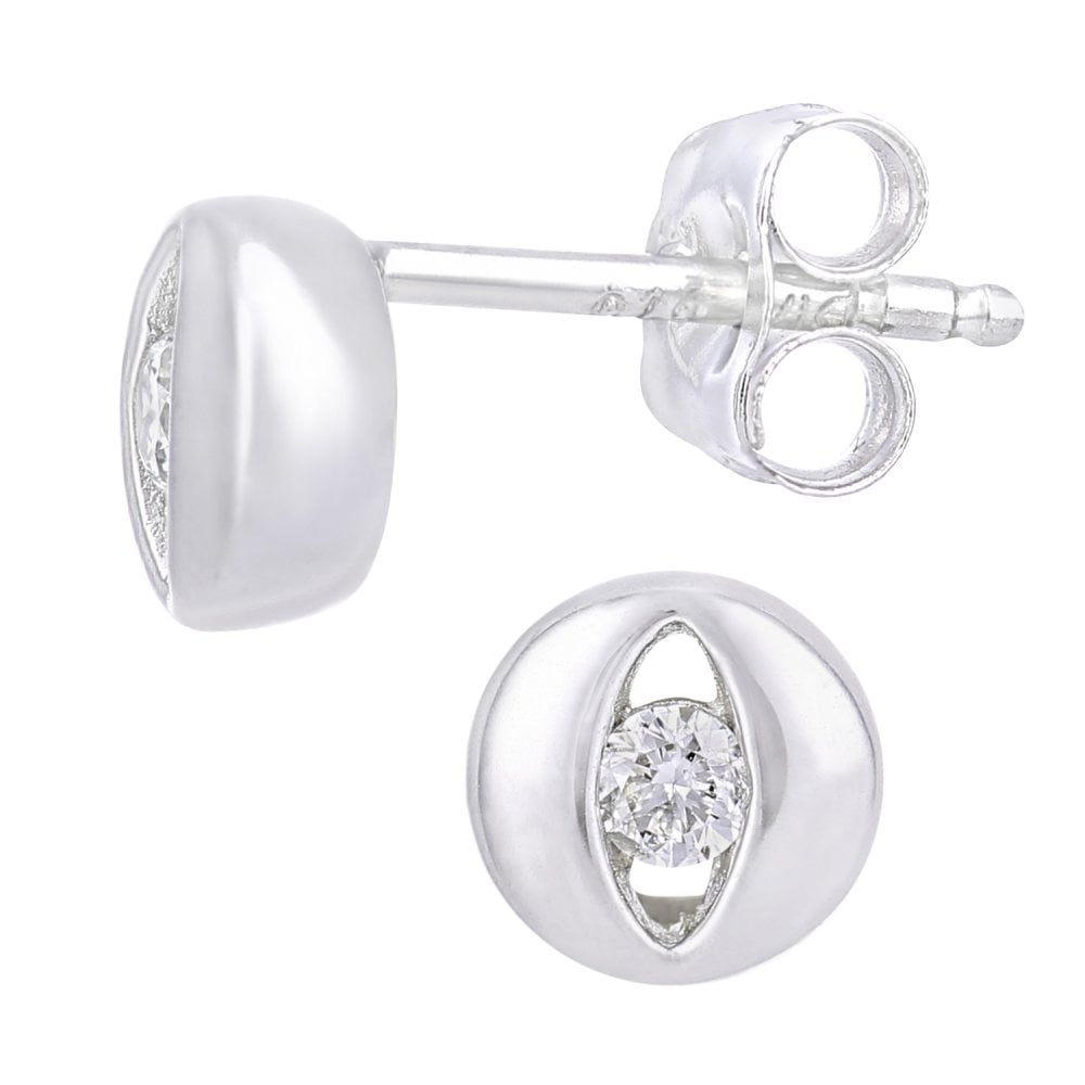SPARKLD 9ct White Gold 0.10ct Diamond Eye Stud Earrings