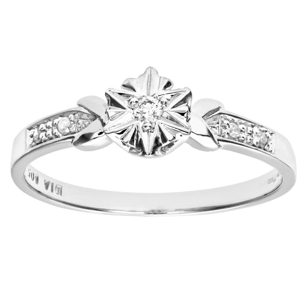 SPARKLD 9ct White Gold 0.05ct Diamond Engagement Ring