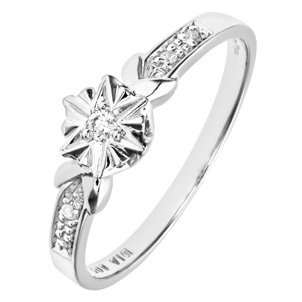 SPARKLD 9ct White Gold 0.05ct Diamond Engagement Ring