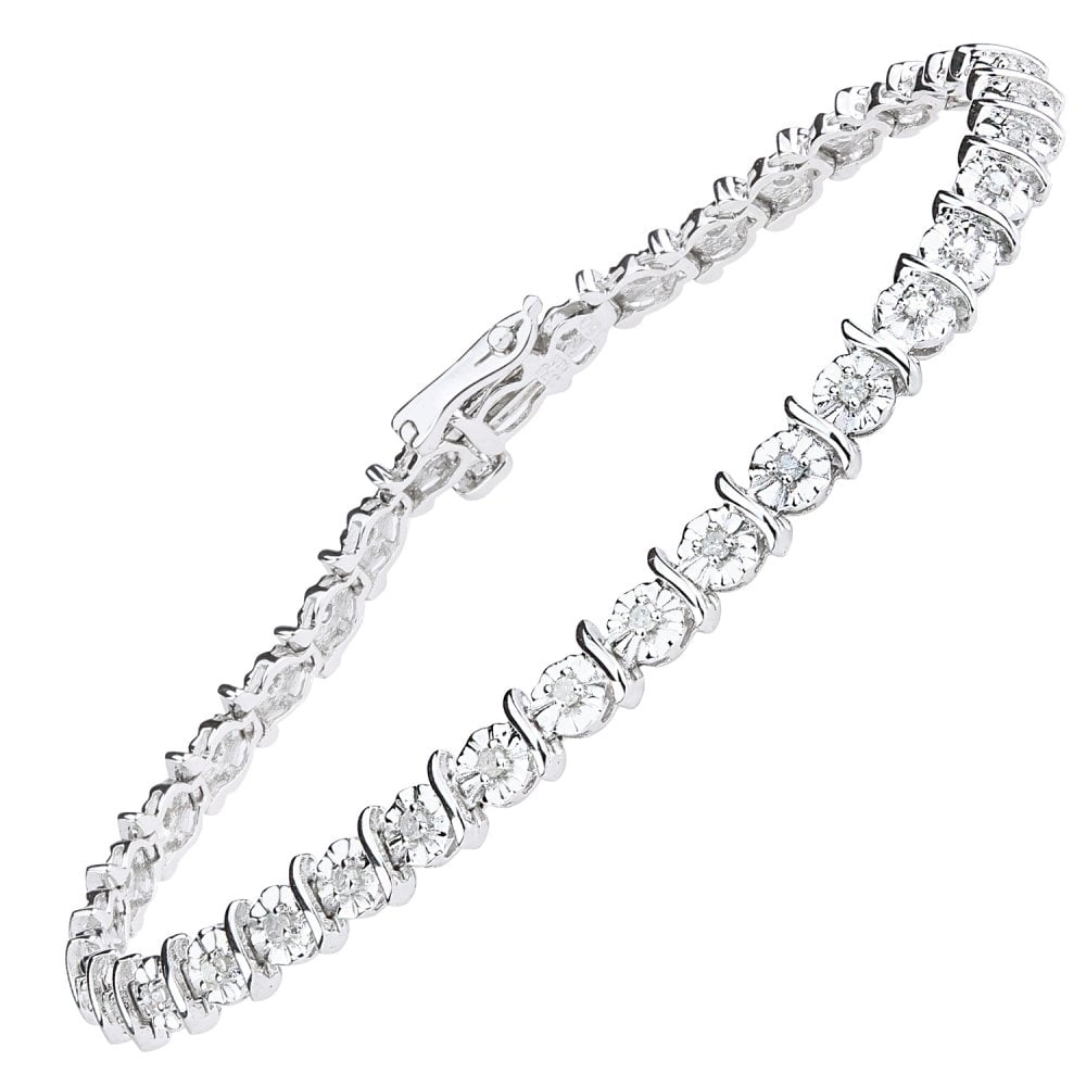 SPARKLD 9ct White Gold 0.50ct Diamond Tennis Bracelet