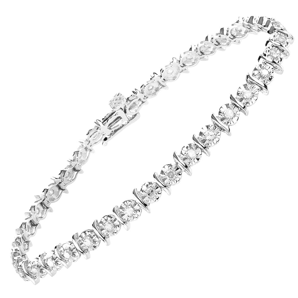 SPARKLD 9ct White Gold 1.00ct Diamond Tennis Bracelet