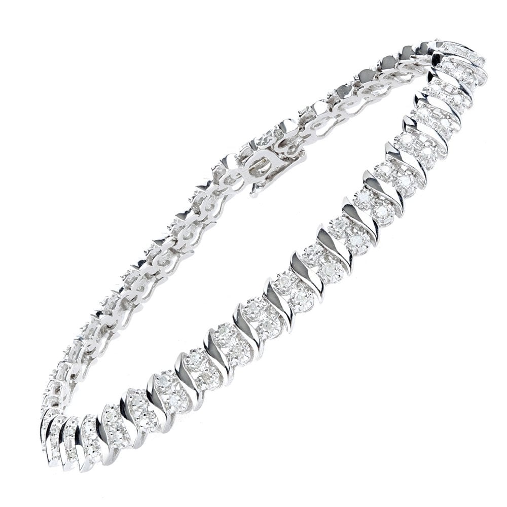 SPARKLD 9ct White Gold 1.00ct Diamond Tennis Bracelet