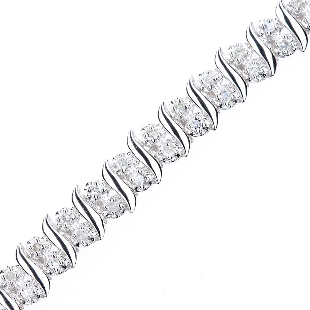 SPARKLD 9ct White Gold 1.00ct Diamond Tennis Bracelet