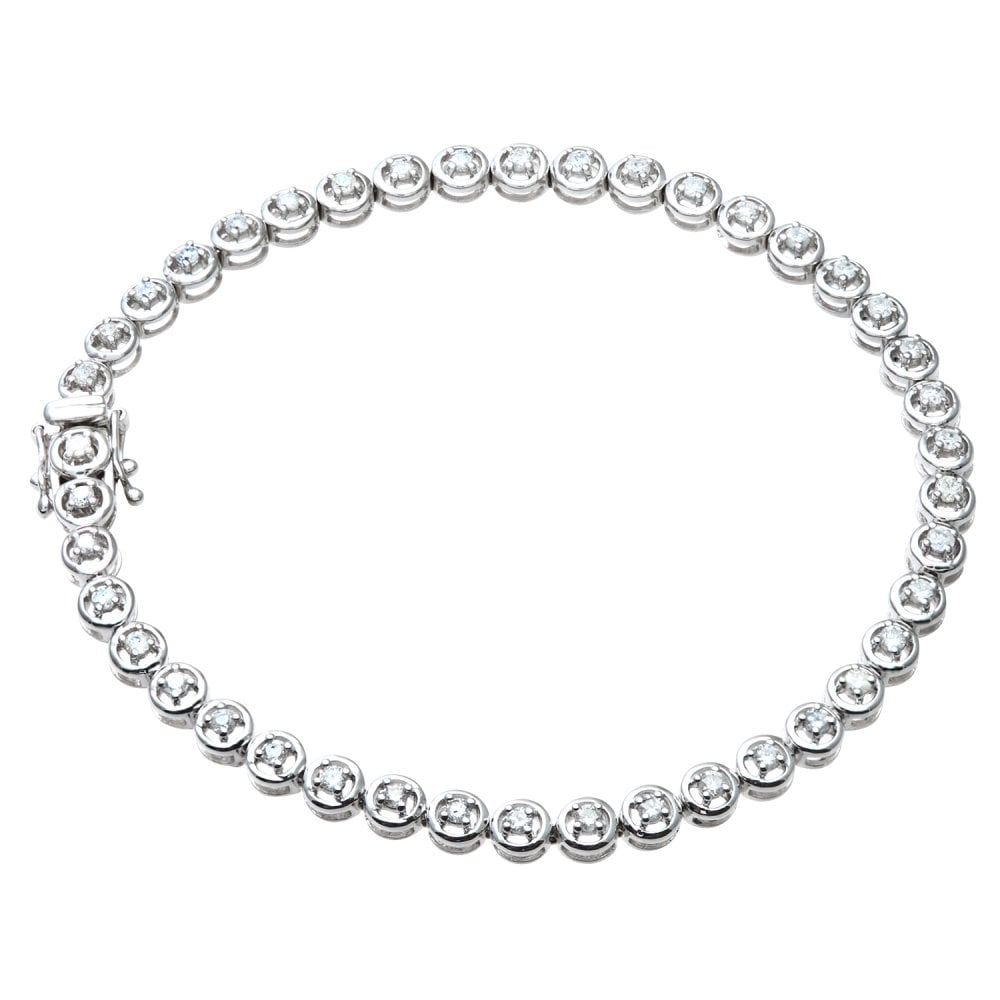 SPARKLD 9ct White Gold 1.00ct Diamond Tennis Bracelet