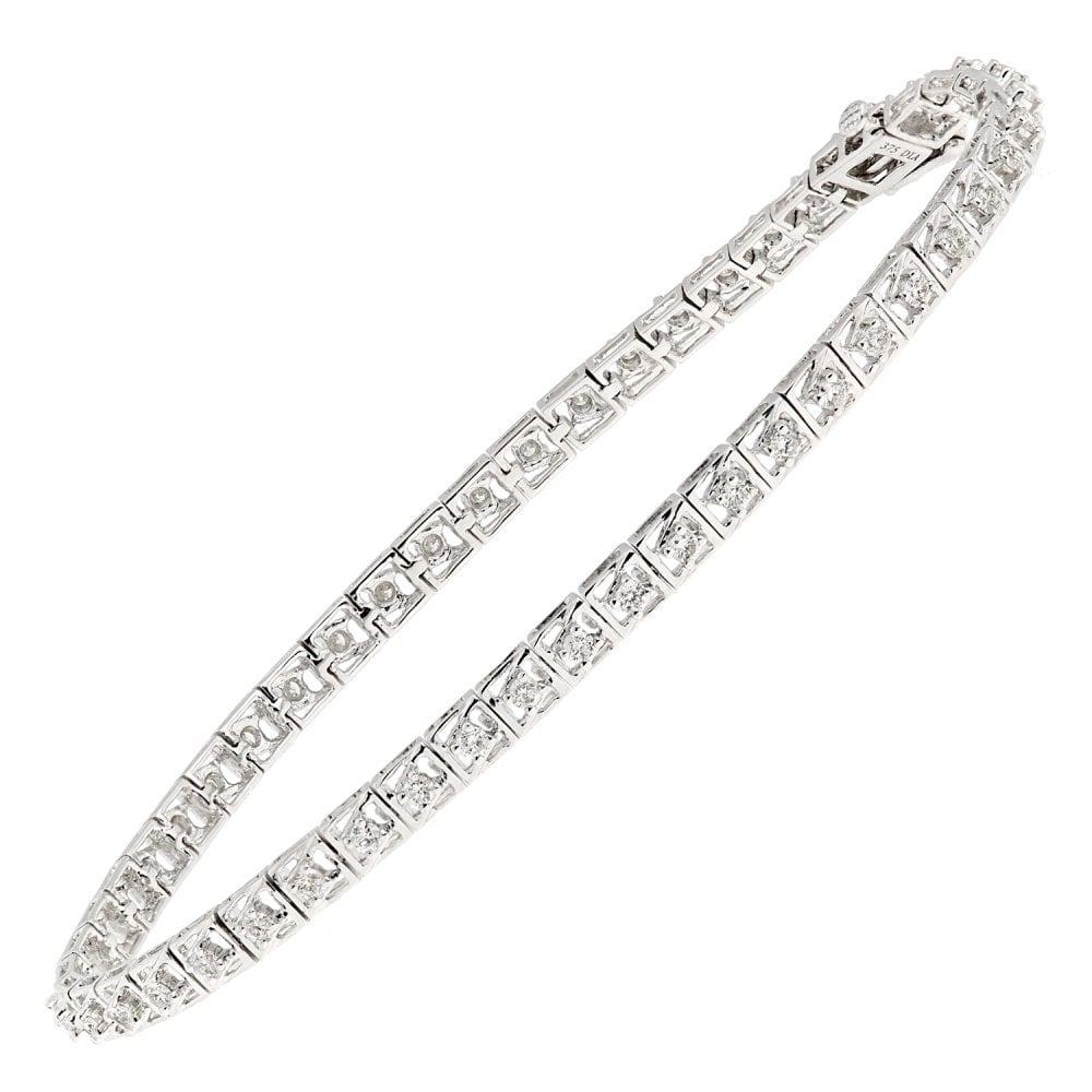SPARKLD 9ct White Gold 1.00ct Diamond Tennis Bracelet