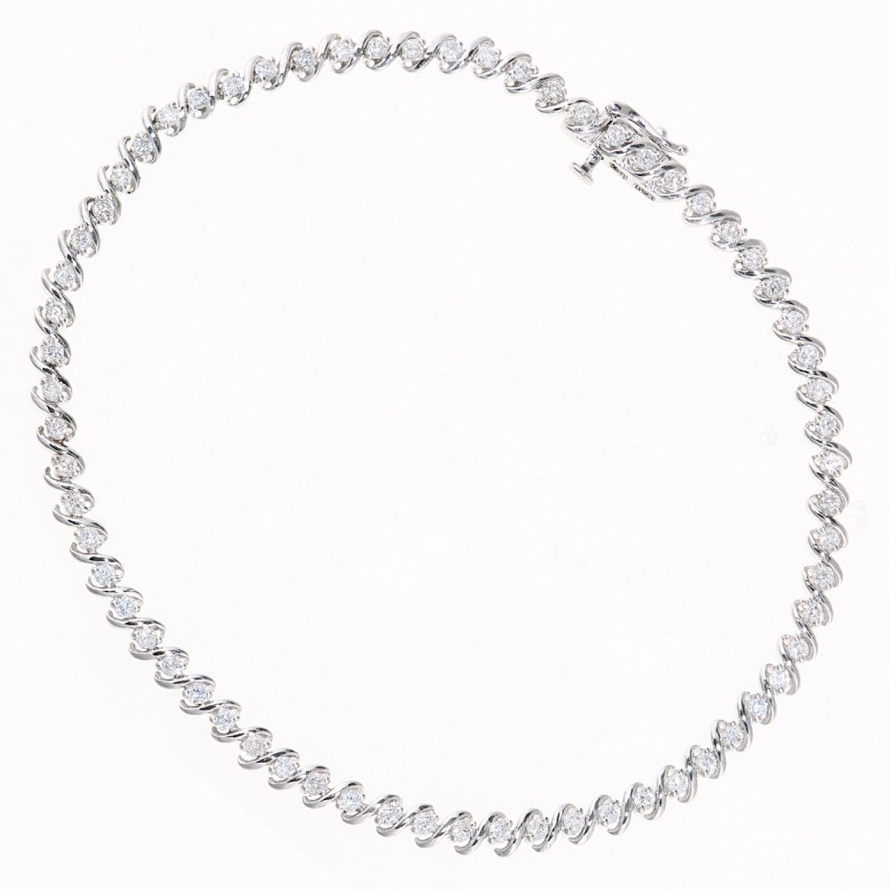SPARKLD 9ct White Gold 1.00ct Diamond Tennis Bracelet