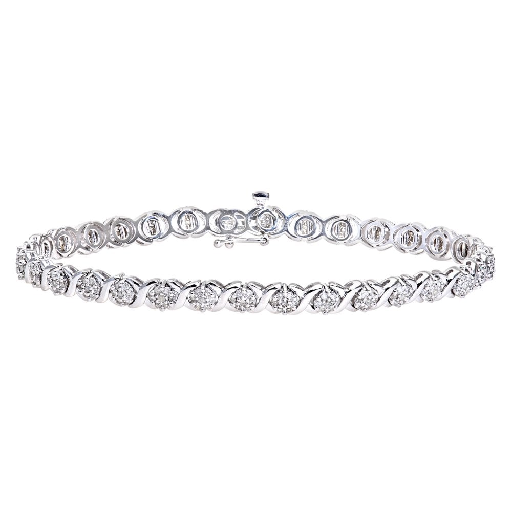SPARKLD 9ct White Gold 1.10ct Diamond Tennis Bracelet
