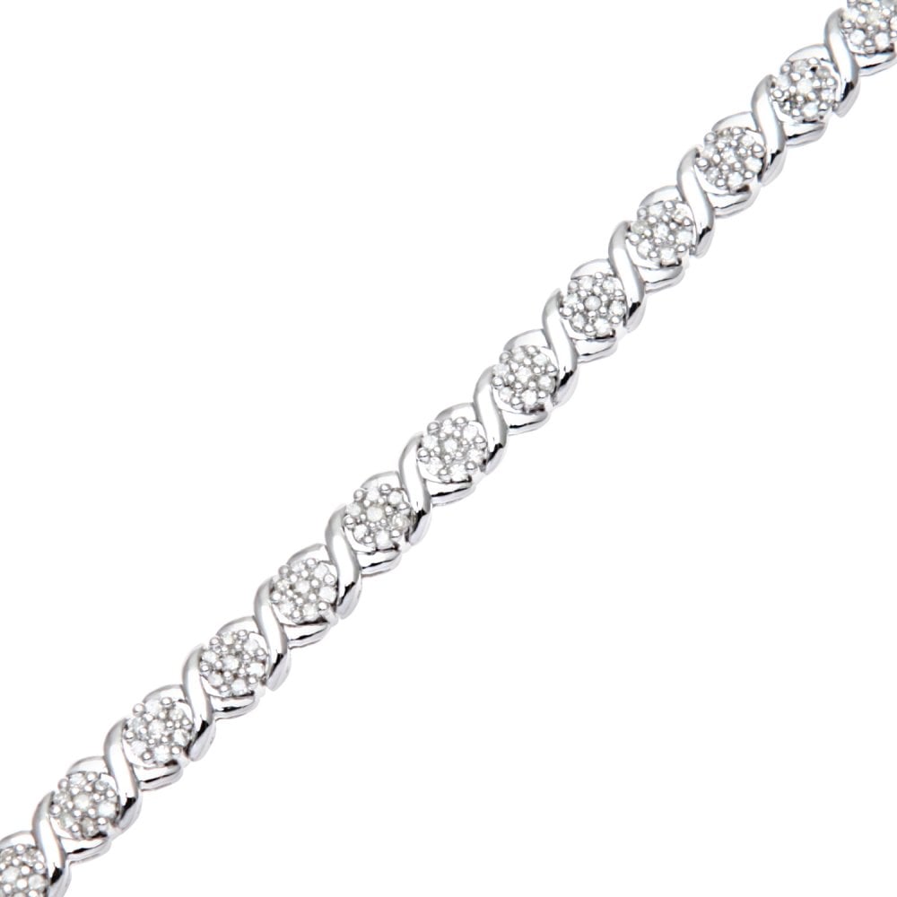 SPARKLD 9ct White Gold 1.10ct Diamond Tennis Bracelet