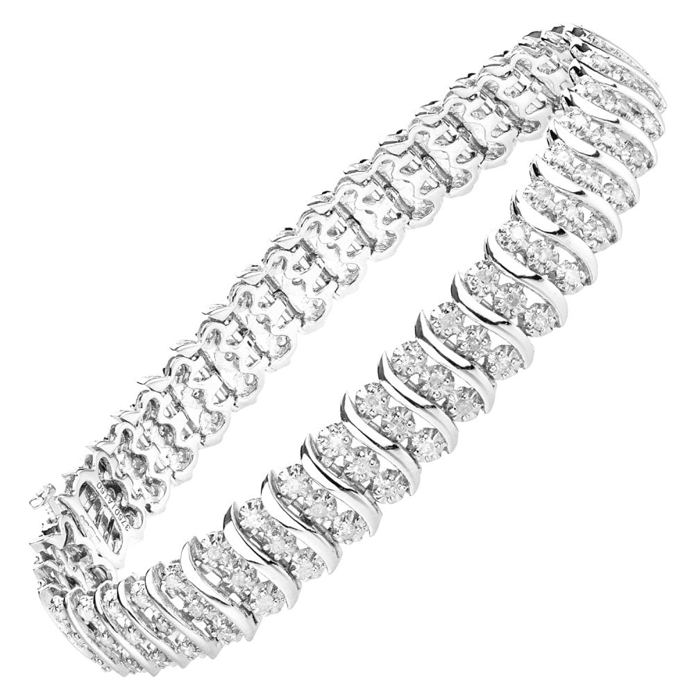 SPARKLD 9ct White Gold 1.5ct Diamond Tennis Bracelet