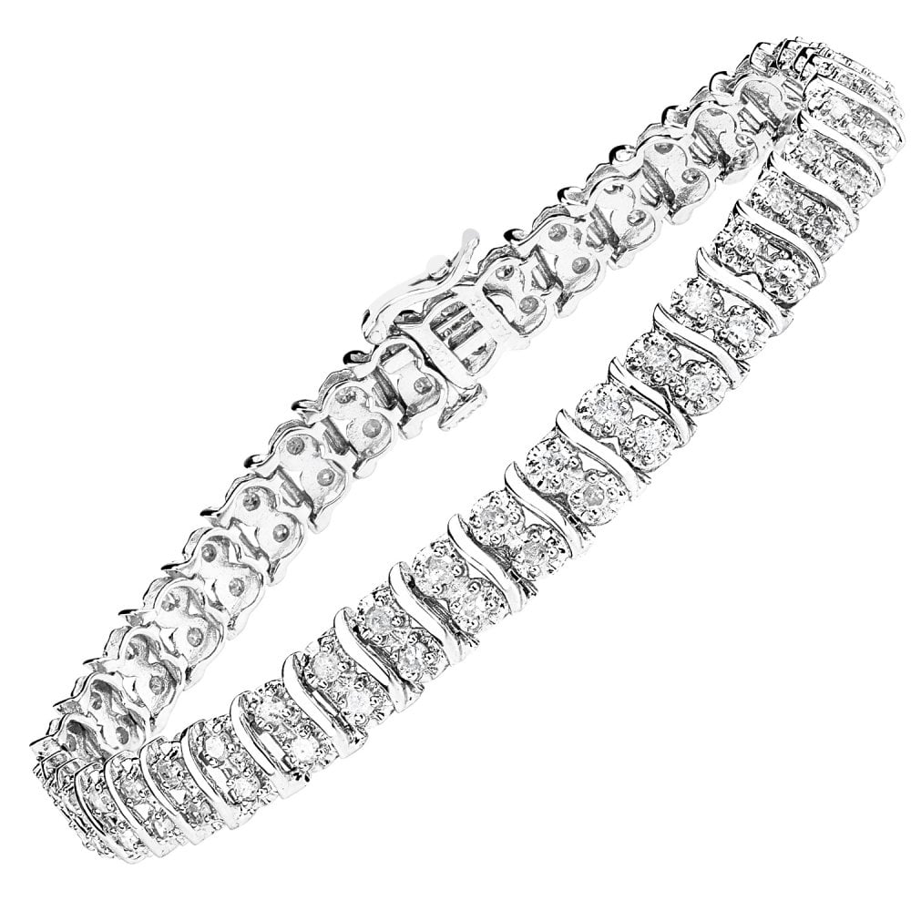 SPARKLD 9ct White Gold 2.00ct Diamond Tennis Bracelet