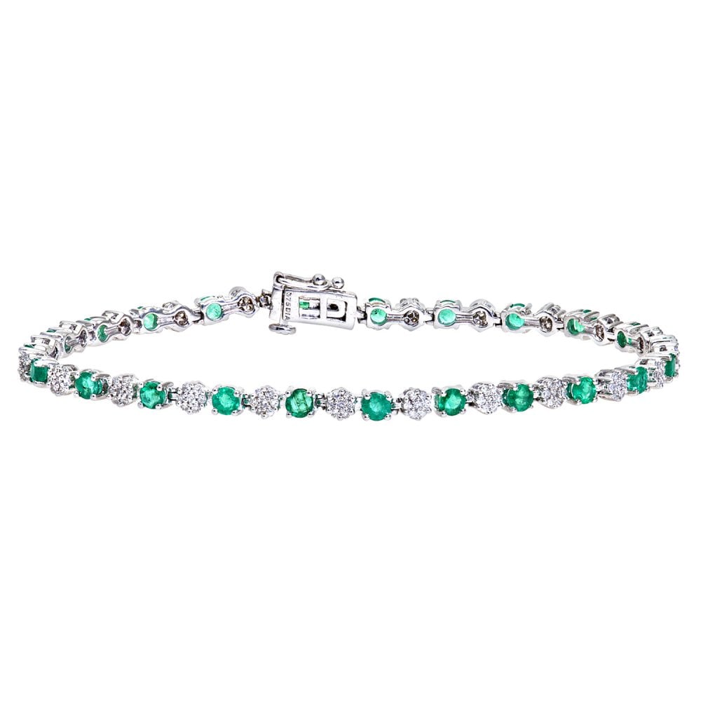 SPARKLD 9ct White Gold 2.70ct Emerald and 0.65ct Diamond Tennis Bracelet