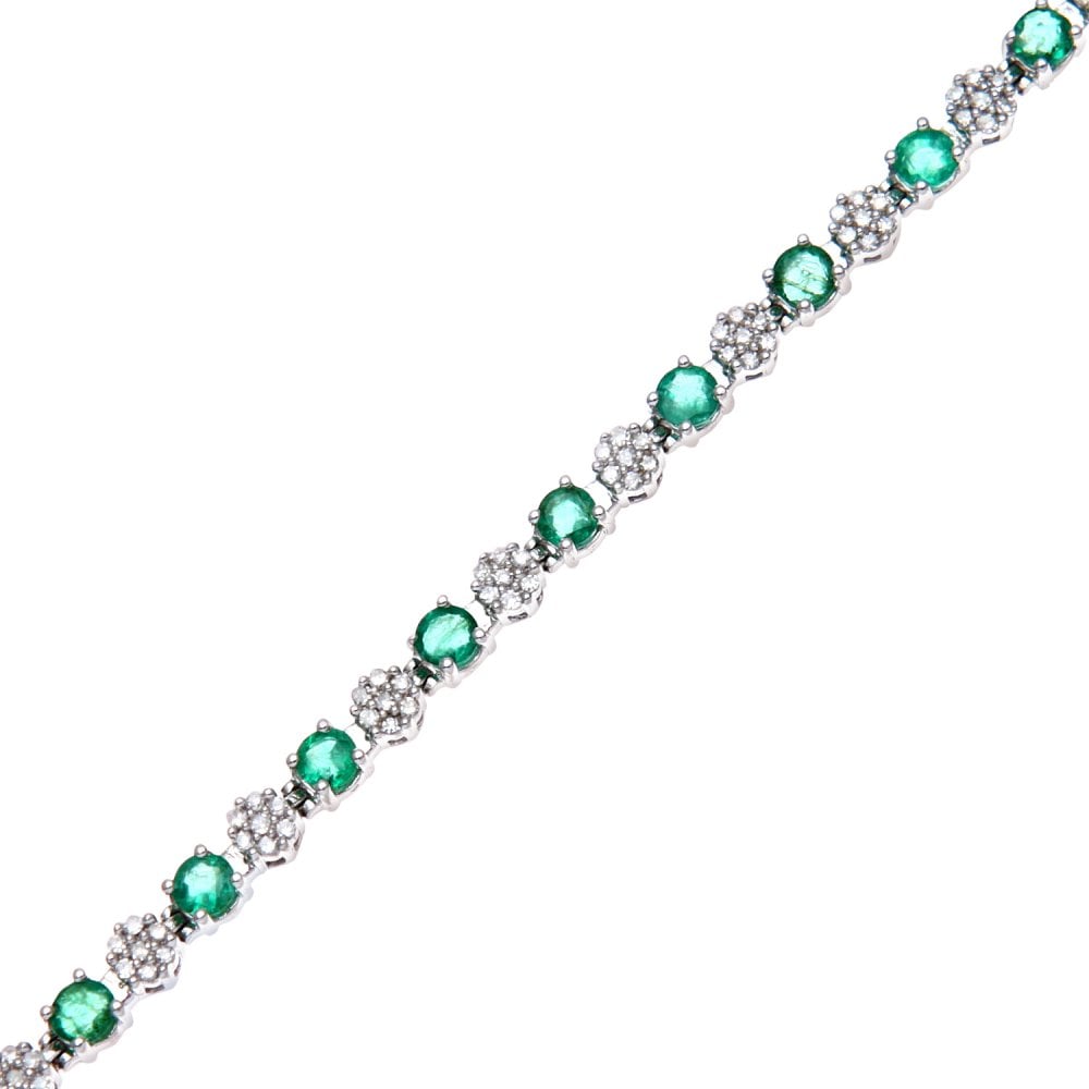 SPARKLD 9ct White Gold 2.70ct Emerald and 0.65ct Diamond Tennis Bracelet