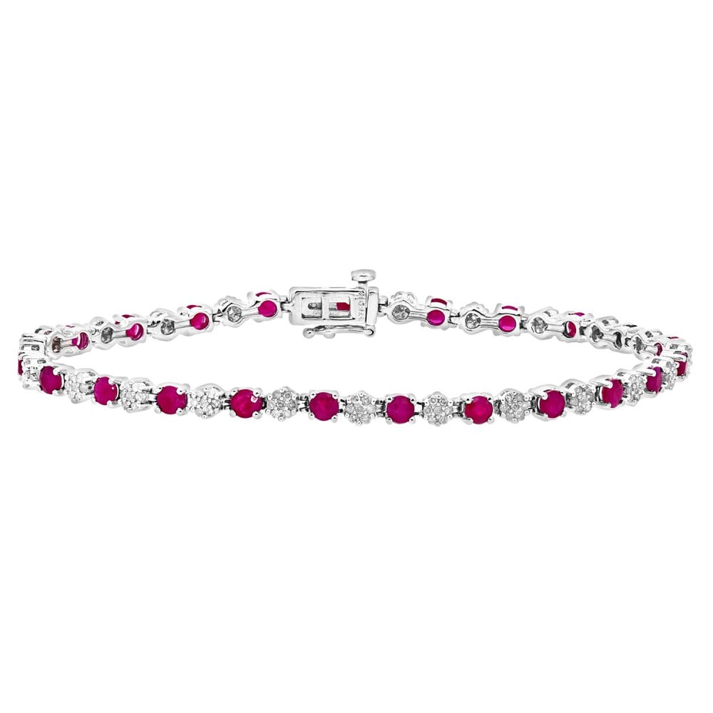 SPARKLD 9ct White Gold 2.70ct Ruby and 0.65ct Diamond Tennis Bracelet