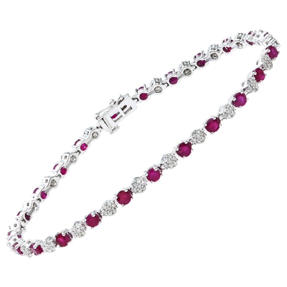SPARKLD 9ct White Gold 2.70ct Ruby and 0.65ct Diamond Tennis Bracelet