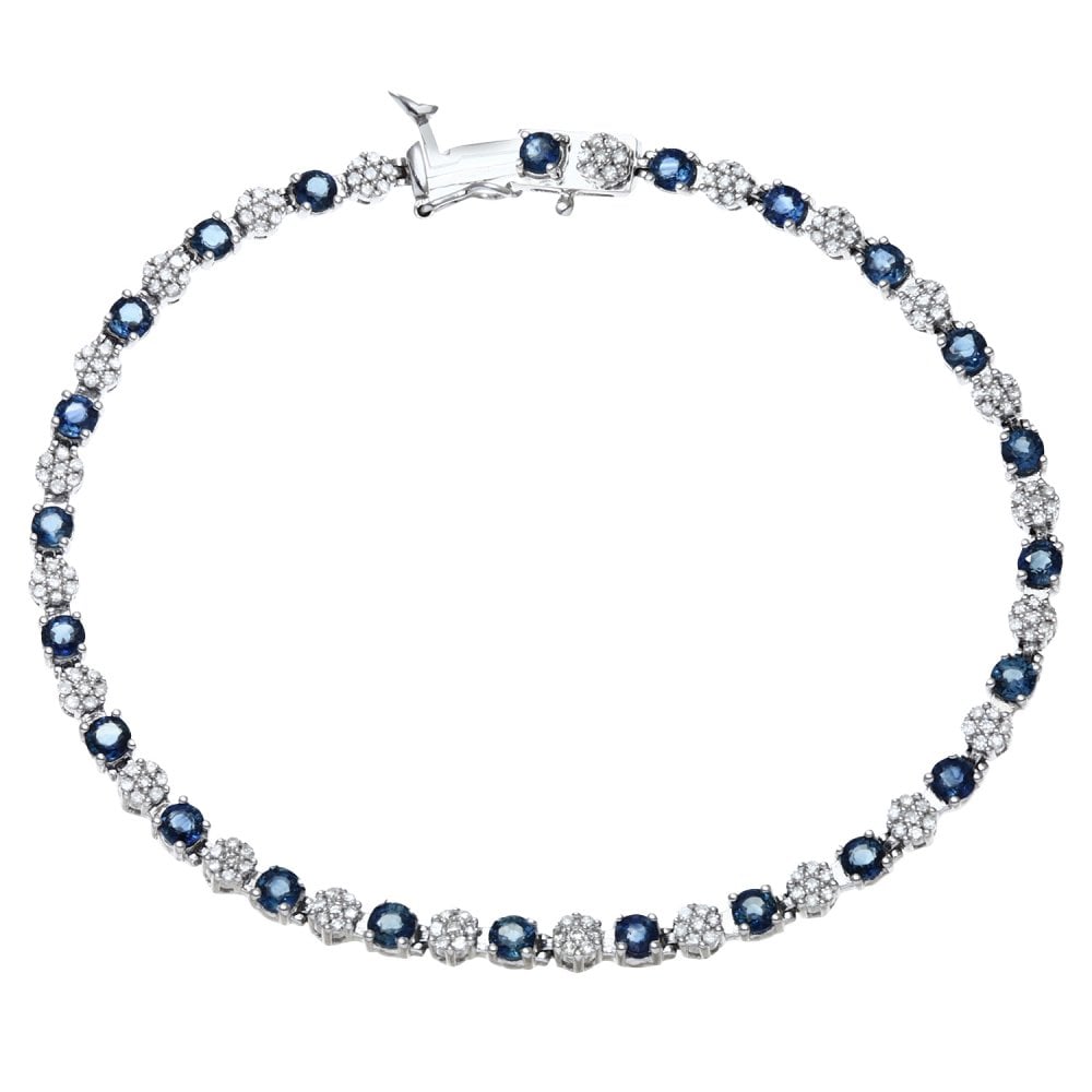SPARKLD 9ct White Gold 2.70ct Sapphire and 0.65ct Diamond Tennis Bracelet