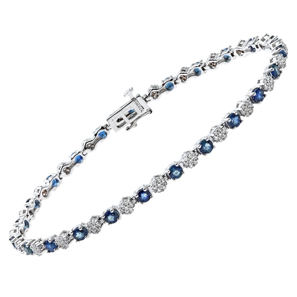 SPARKLD 9ct White Gold 2.70ct Sapphire and 0.65ct Diamond Tennis Bracelet