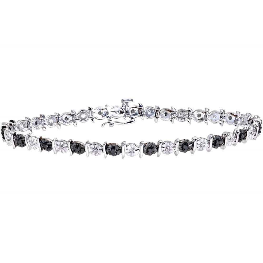 SPARKLD 9ct White Gold Black 0.41ct Diamond Tennis Bracelet