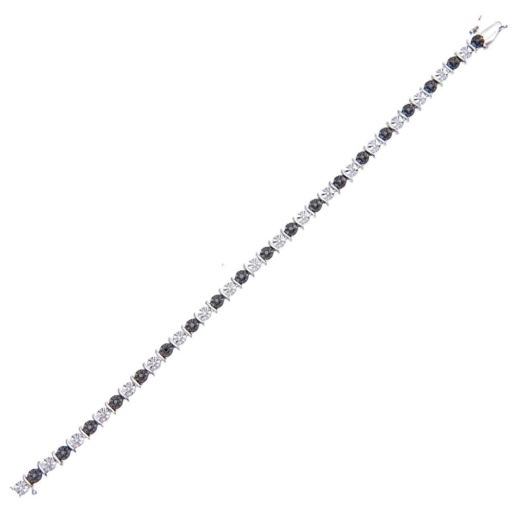 SPARKLD 9ct White Gold Black 0.41ct Diamond Tennis Bracelet