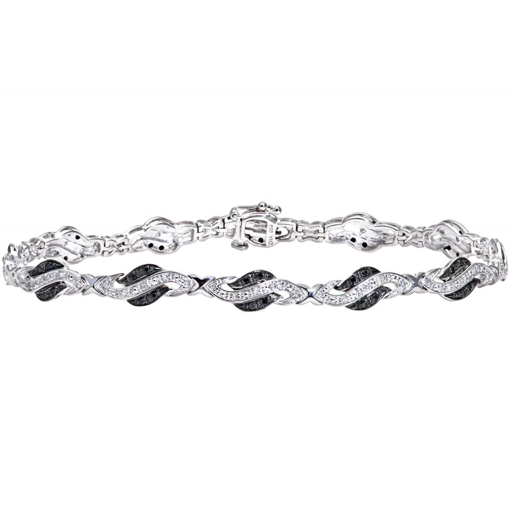 SPARKLD 9ct White Gold Black 0.50ct Diamond Link Bracelet